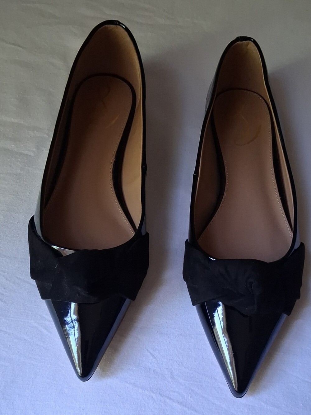 Sam Edelman Black Patent Pointed Toe Flats with Bow